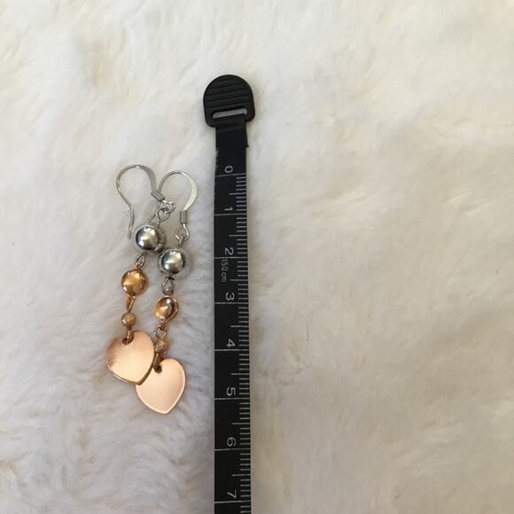 Silver & Gold Dangle Heart Earrings - Picture 5 of 5